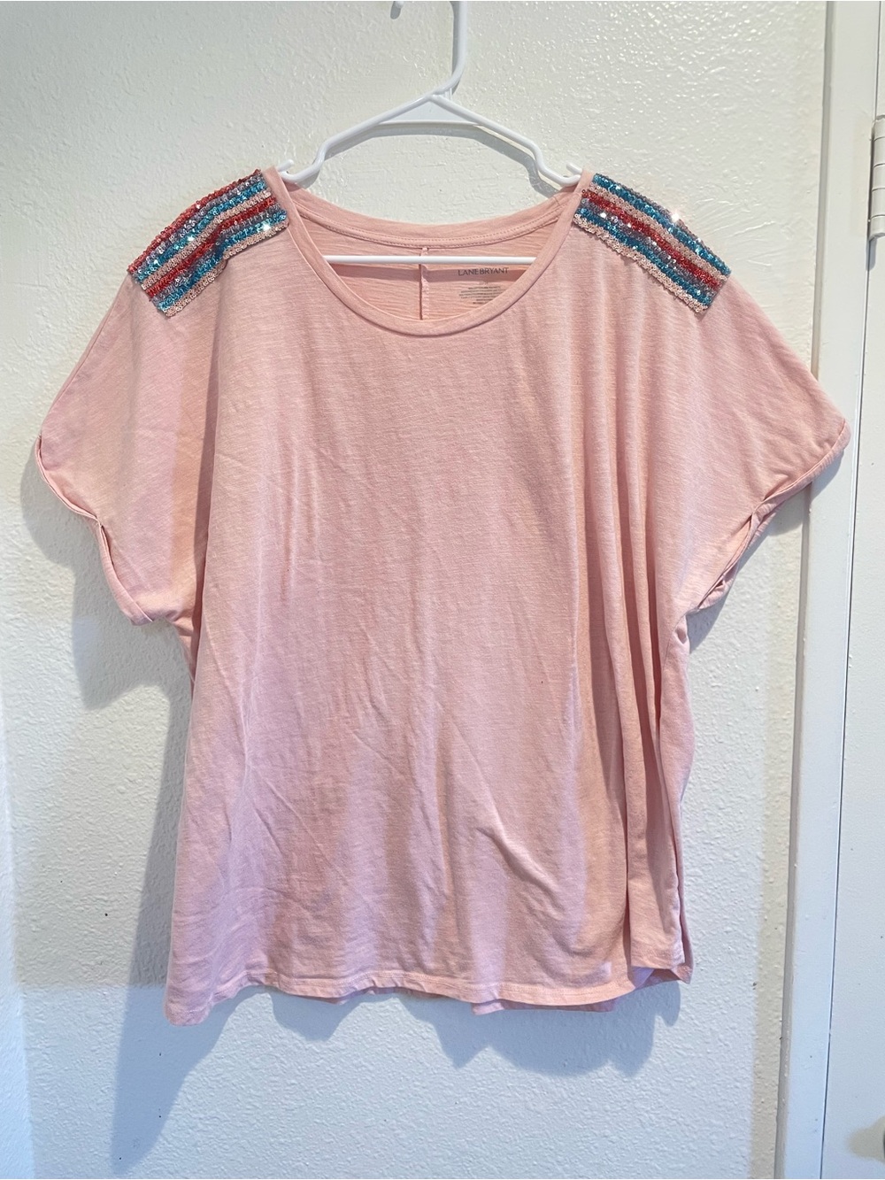 ✨Lane Bryant Pink Sequin Shoulder Slub Knit Tee 22/24 3X✨